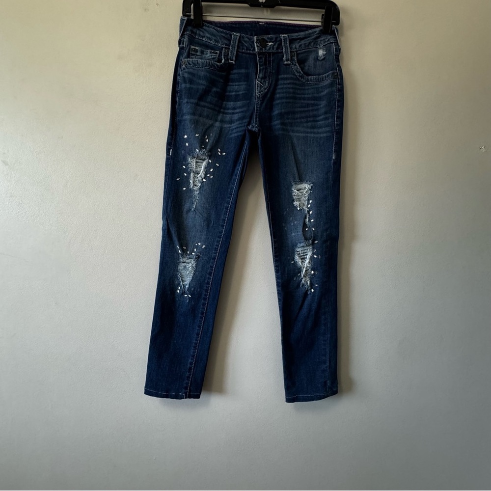 True Religion Casey Teens Distressed Blue Skinny Jeans 14